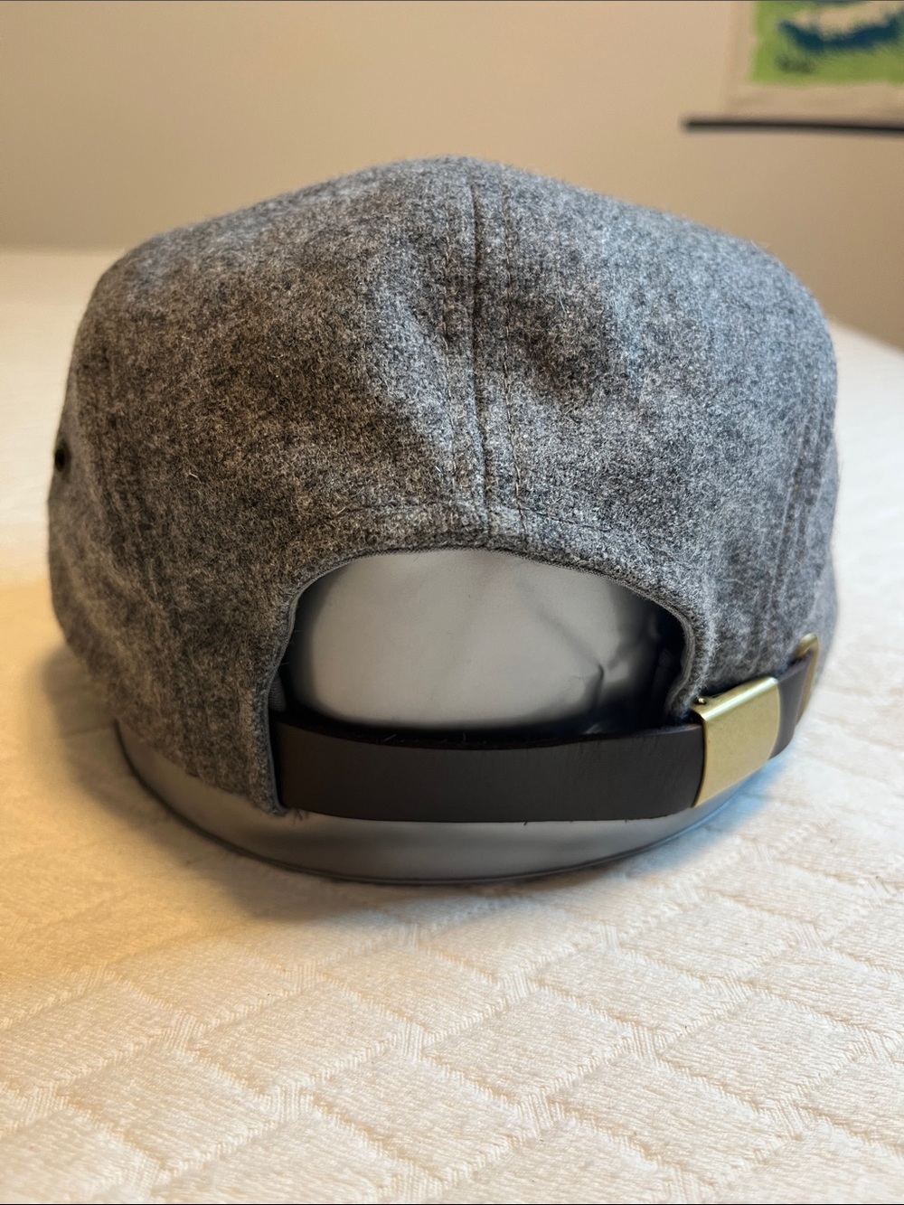 You Know Gray 78% Wool 5-Panel Cap mountain patch with Leather Strap, osfm - Picture 2 of 6